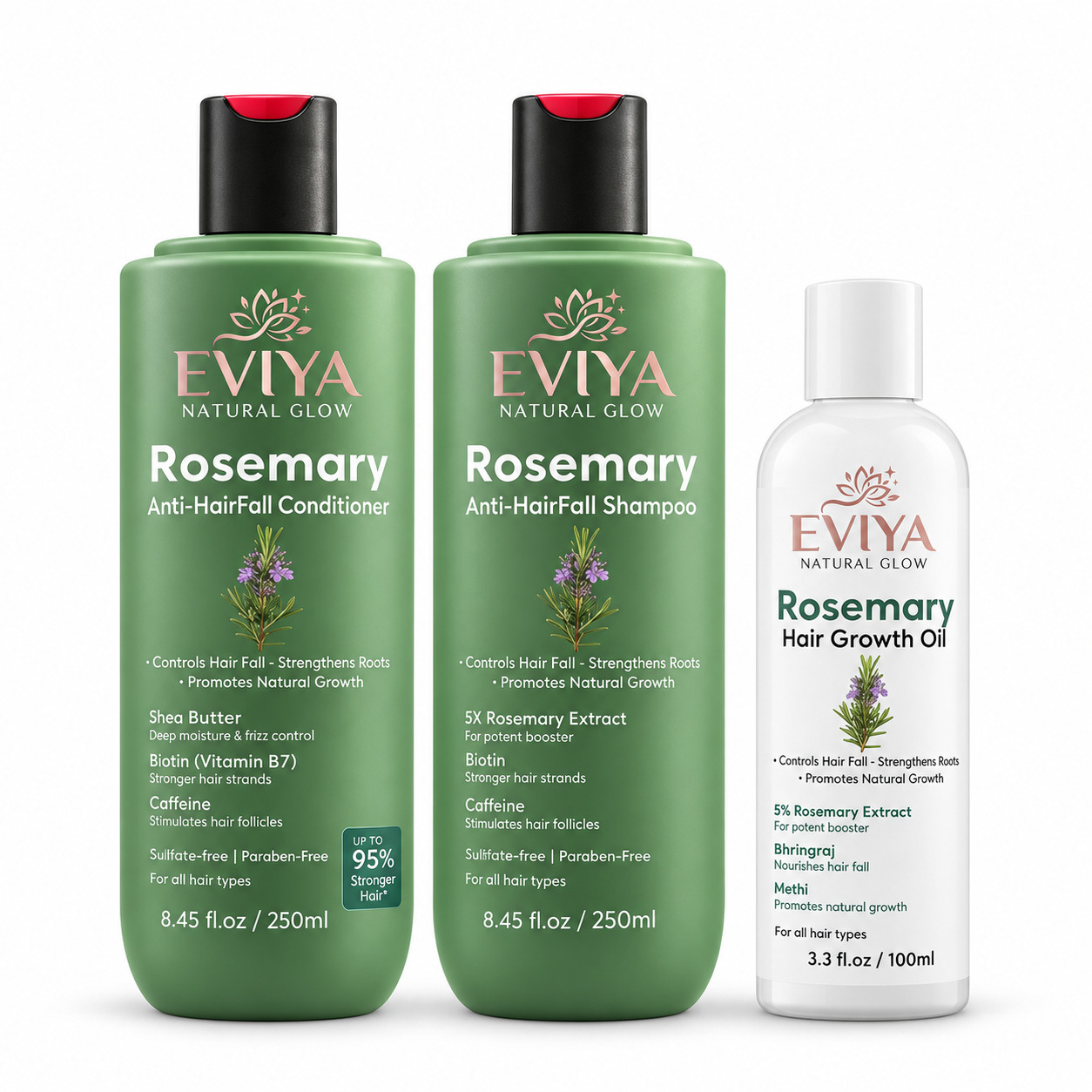 Rosemary Anti-HairFall Trio — Shampoo, Conditioner & Hair Growth Oil